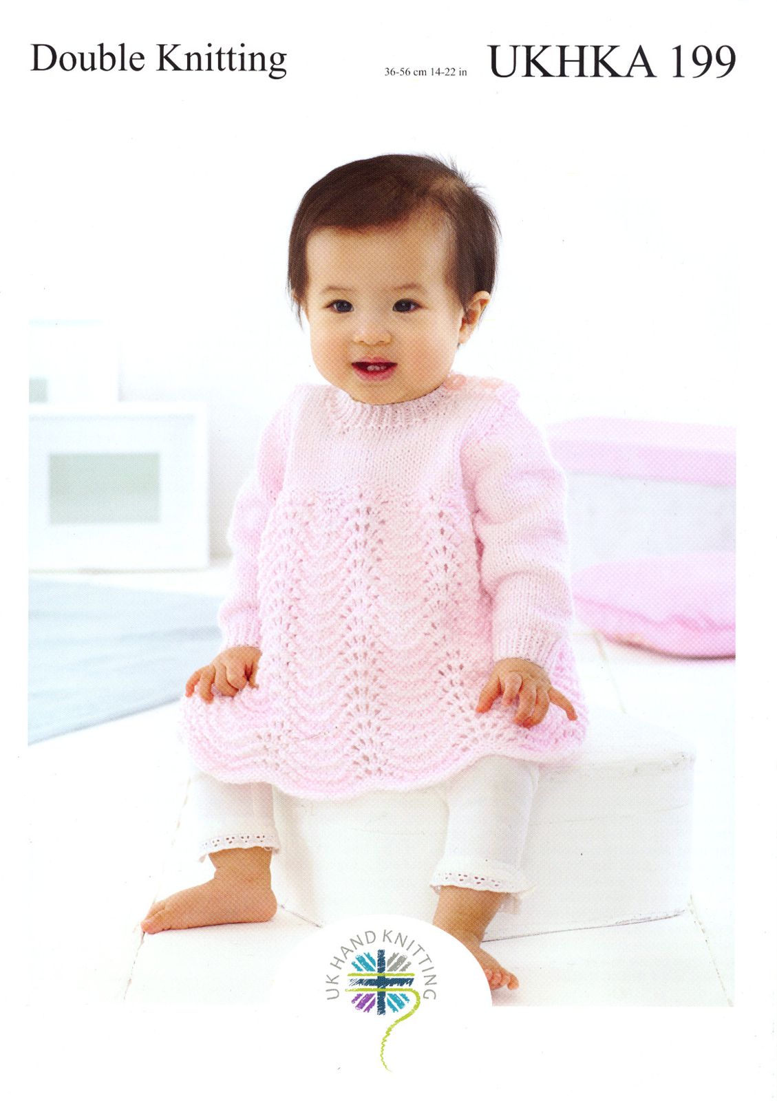 Double Knitting DK Pattern - Baby Lace Scalloped Edge Jacket & Dress UKHKA 199