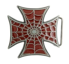 Red Cross with Spider Web Metal Belt Buckle