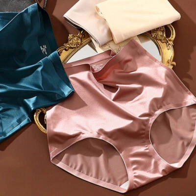 Shiny Satin Silky Knickers Briefs Women High Waist Underwear Panties Breathable - Image 1 of 4