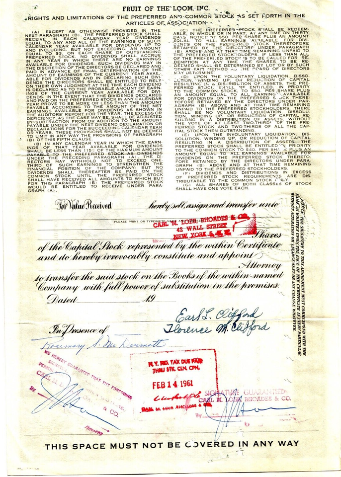 Lot of 4 Fruit of the Loom Stock Certificates 100 Total eBay