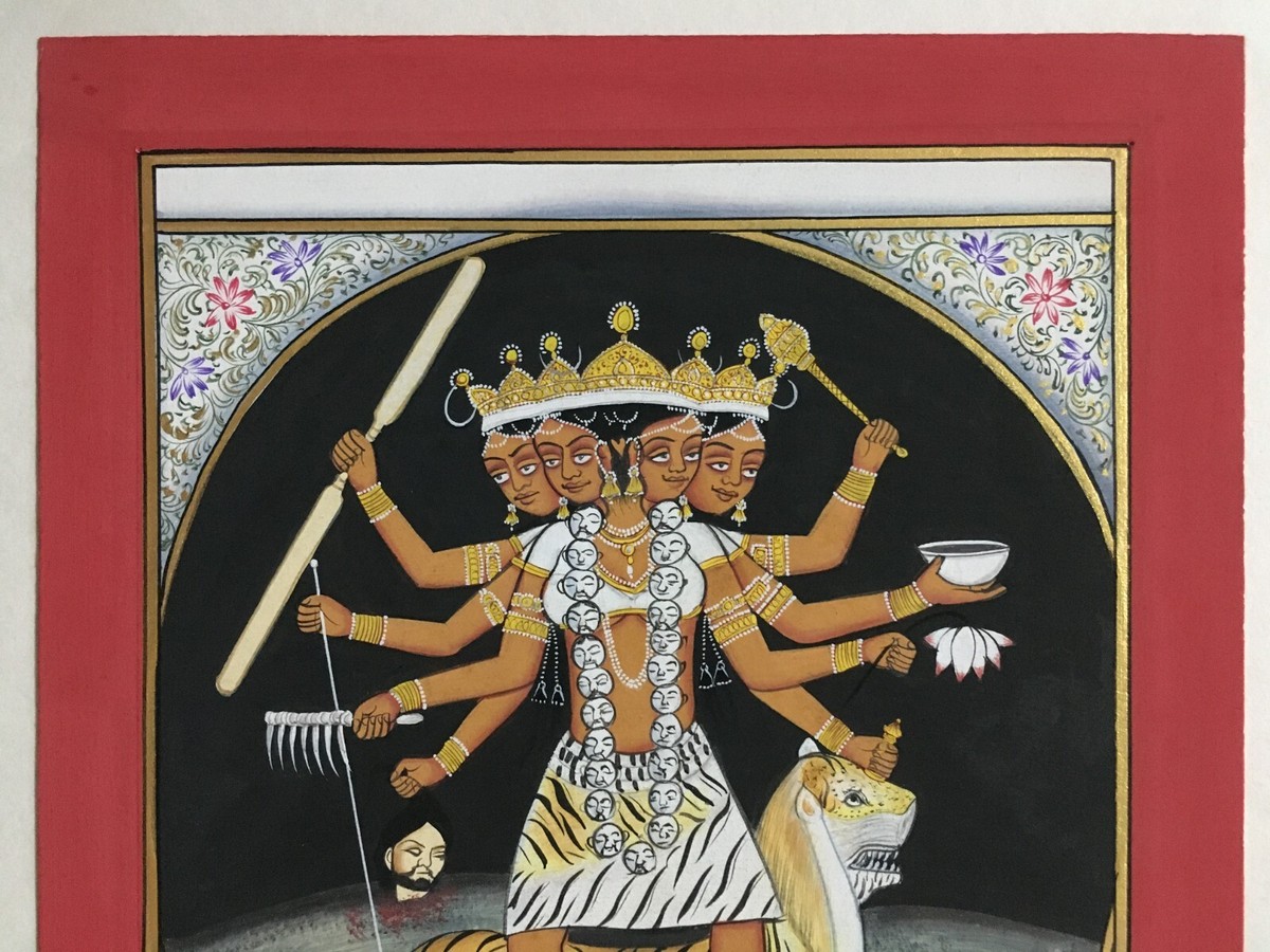 India Tantra Painting KALI & SHIVA Gouache/Watercolor 7.50in x