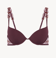 La Perla 32B Floral Embroidered Underwire Push-Up Bra Burgundy Recycled Lycra