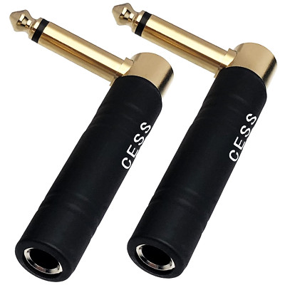 CESS-190 Guitar Plug Adapter Right Angle 1/4 TS Female to Male Mono 2 Pack