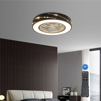 Modern LED Ceiling Fan Light Flush Mounted Dimmable Chandelier Lamp with Remote!