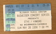 1996 STYX / KANSAS CLEVELAND CONCERT TICKET STUB CARRY ON MY WAYWARD SON BABE 1