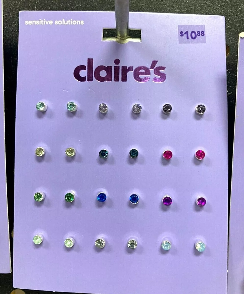 Claire's Girls 12 Pairs of Stud Earrings w/Gemstones Choose  Colors/Gold/Silver