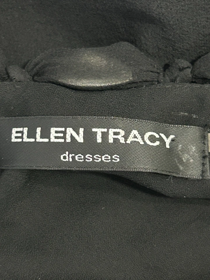 Ellen Tracy Black 100% Silk High Neck Side Zip Layered Dress Size Small S - Image 3 of 4