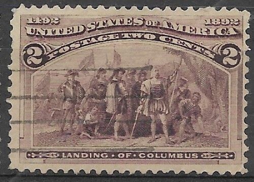 U.S.A. 1893 Columbian series- Landing of Columbus 2c brown #231 - Picture 1 of 1