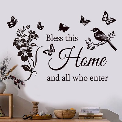 Family Inspirational Wall Stickers Quotes Bless This Home and All Who Enter W...