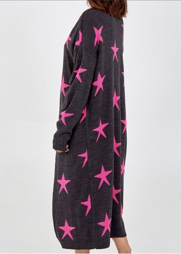 Ladies Long Knitted Star Cardigan Edge to Edge Winter Warmer BNWT - Picture 21 of 23