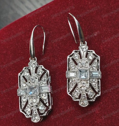 Pendientes de gota de cristal blanco geométrico inspirados en Art Deco estilo vintage joyería - Imagen 4 de 12