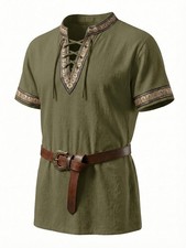 Runcati Mens Medieval Pirate Shirt Renaissance Shirts Large, Army Green