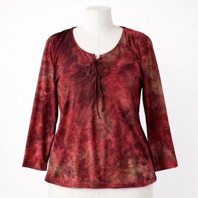 VTG Y2K Fashion Bug Sz XL Tie Dye Top 3/4 Slv Boho Hippie Stretch Artsy Festival