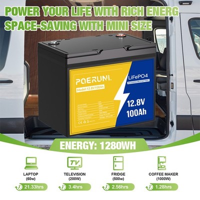 12V 100Ah LiFePO4 Lithium Battery Deep Cycle for Solar Panel RV Off-grid Marine