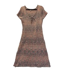 Frye and Co. Ribbed Womens L Short Sleeve Striped Sweater Dress Bodice Ties