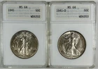 1941, 1941-D Walking Liberty Half Dollars ANA Gen 1 Slabs RARE ANAcs MS64 C DESC