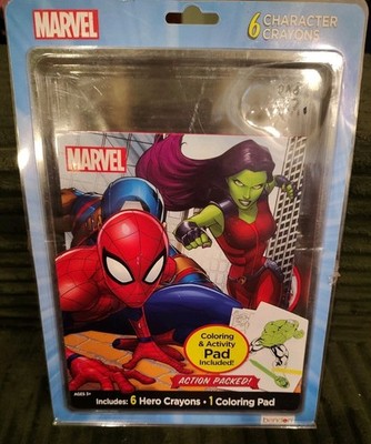 Marvel - 6 Hero Character Crayons and 1 Coloring & Activity Pad! (G)
