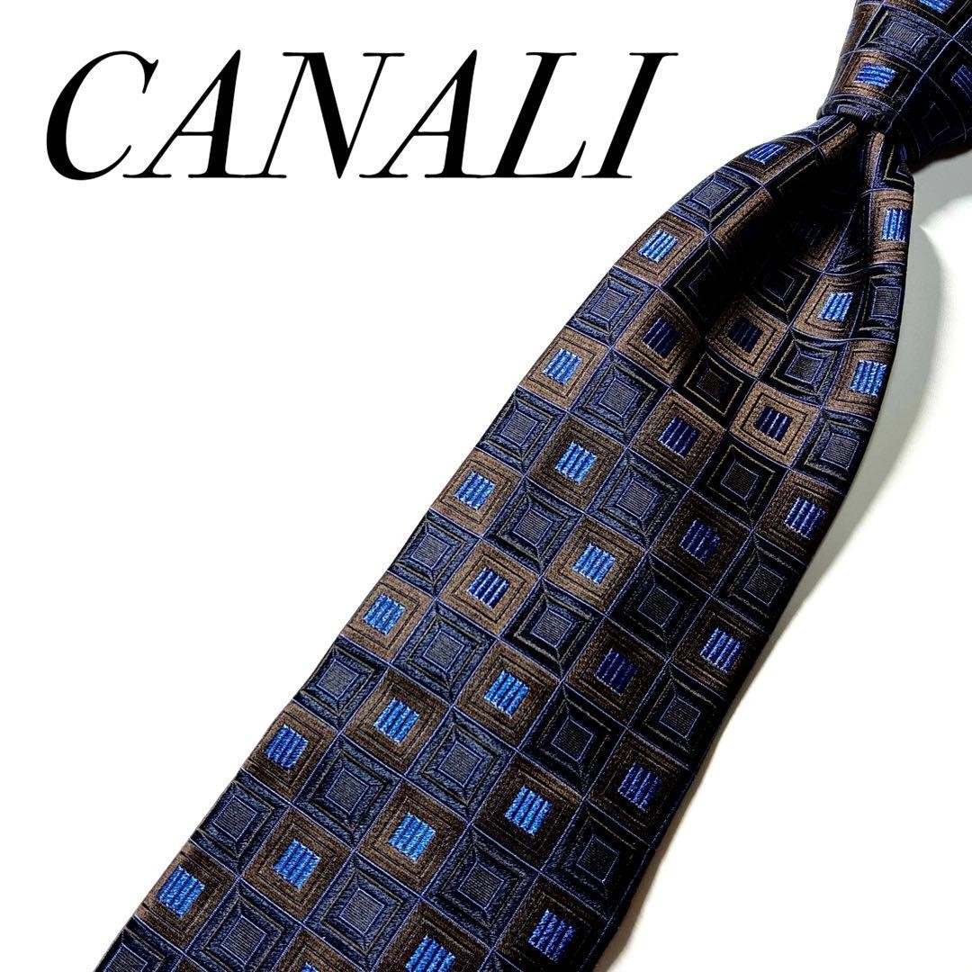 Canali Silk Tie Pattern Block Square Necktie Used - image 1