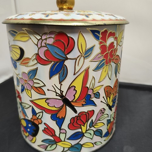 Daher Decorative Ware Metal Storage Tin Box Colorful Floral & Butterfly Motif