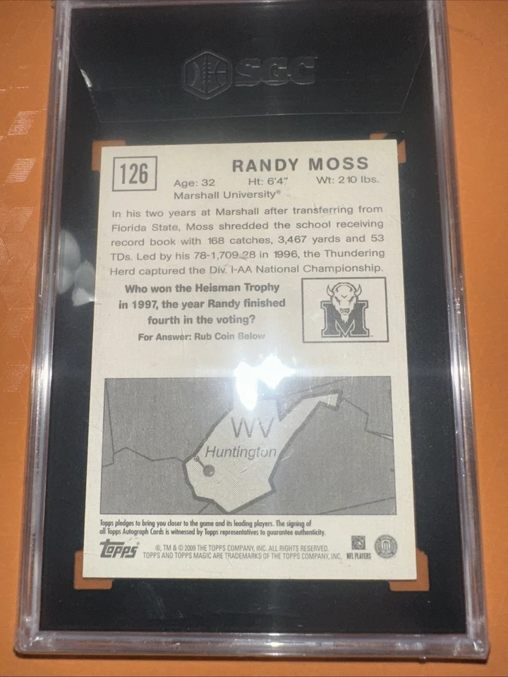 Topps Magic Randy Moss 2009 automático SGC 9,5 automático 10 Foto 3 de 3