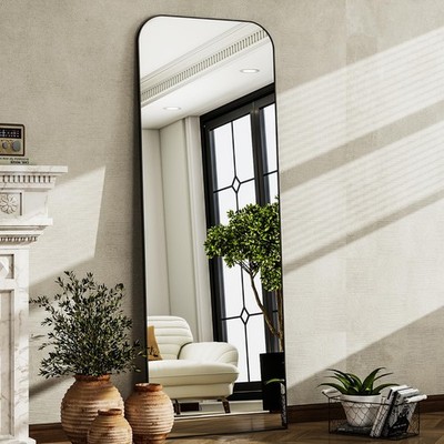 57x20 Full Length Mirror, Black Rounded Corner Aluminum Frame Standing Mirror...