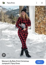 Tipsy Elves Jumpsuit Adult S Red Buffalo Plaid One Piece Pajama Lounge Holiday