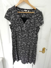 Fat Face Size 14 Dress Navy Blue Floral Shell Button Up Neck Ties at Back Lined