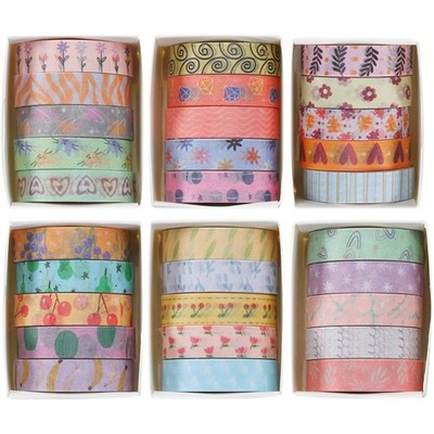 Basic Washi Tape Set 30 Rolls Cute Patterns Decorative Skinny Slim Masking Ta...