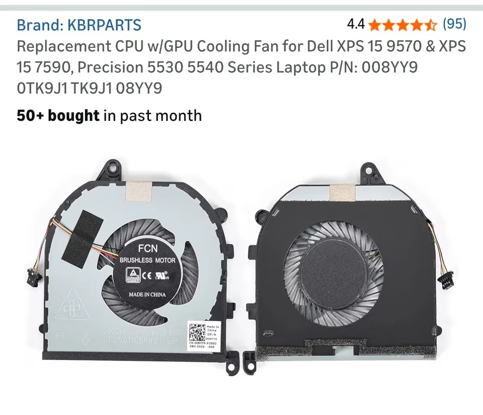Genuine Dell XPS 15 9570 7590 Precision 5530 P56F002 Laptop CPU+GPU Cooling Fan - Image 2 of 2