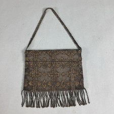 Antique Steel Micro Bead Evening Purse With Fringe