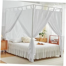 AIKASY Canopy Bed Curtains with Top Ties and Tie Backs for Full/Queen White
