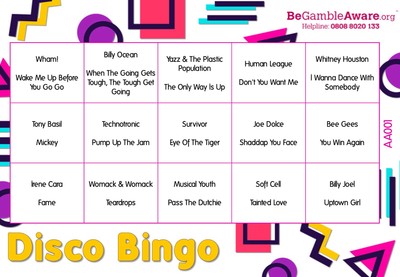 Fun Music Game Disco Bingo - 1980 s Theme 400 Tickets