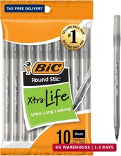 Pack of 10 Ballpoint Pen - Black Ink Ball Point Pens for Office Writing School