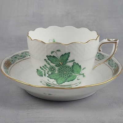 Herend Hungary Porcelain Apponyi Green Tea Cup & Saucer Hand Painted 711/AV