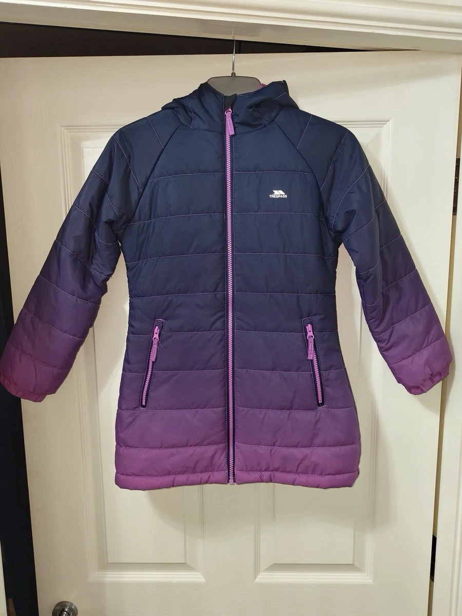 Trespass Girls Hooded Waterproof Insulated Puffer Jacket 4-5Y Navy/Purple