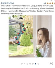 Wind Chime Hummingbird Feeder, Unique Hand Blown Glass