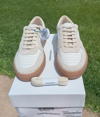 New w Box Common Projects 41EU 8/8.5US White BBall Low 2513 Gum Sole COA $450 - Image 1 of 4