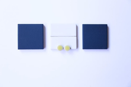 Japanese Mino Ware Ceramic Tile Earrings Round Red Yellow Navy Japan Authentic
