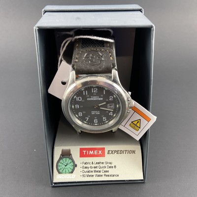 Timex Mens Expedition Watch Brown Fabric & Leather Strap Grey Face T40091WX