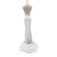 LULU'S M White Beloved Lace Sleeveless Lace-Up Wedding Bridal Maxi Dress B129