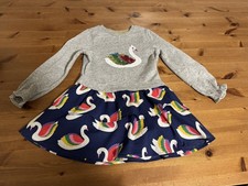 Mini Boden Girls 5/6Y Rainbow Swan Lined Ruffle Sweatshirt Dress EUC