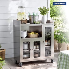 Stainless Steel Workbench with Transparent Door Cabinet and Adjustable Shelves