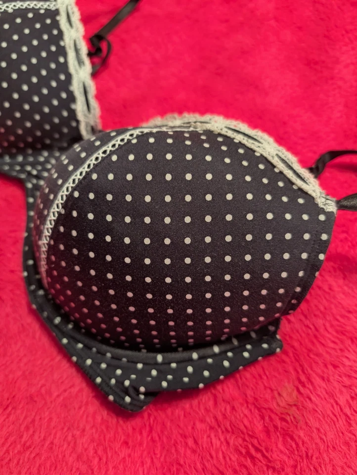 Joe Boxer 38DD Black White Polka Dot Underwire Bra Lace Trim Padded Everyday - Image 2 of 4
