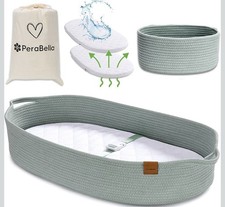 Forest Green Cotton Rope Baby Changing Basket, Diaper Changing Pad, Moses Basket