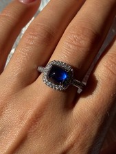 925 Sterling Silver Blue Sapphire  Cz Ring Size 11