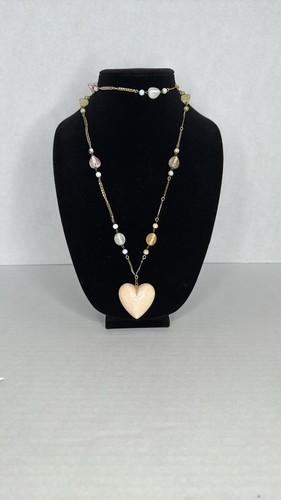 Vintage Estate Gold StoneHeart Pendant Necklace Lot A52