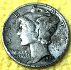 1945-D MERCURY DIME *90% SILVER, KM #140, Actual Coin Shown.