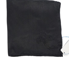 NWOT Italo Ferretti Black w Embroidered Paisley Silk Pocket Square Italy 14"