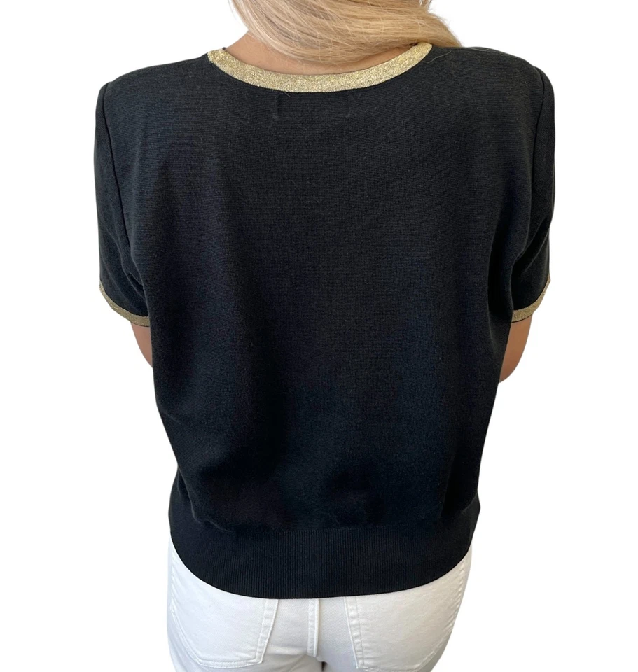 Camiseta Top Yves Saint Laurent Vintage Logo YSL Tejida #M Algodón Negro Dorado Foto 4 de 4