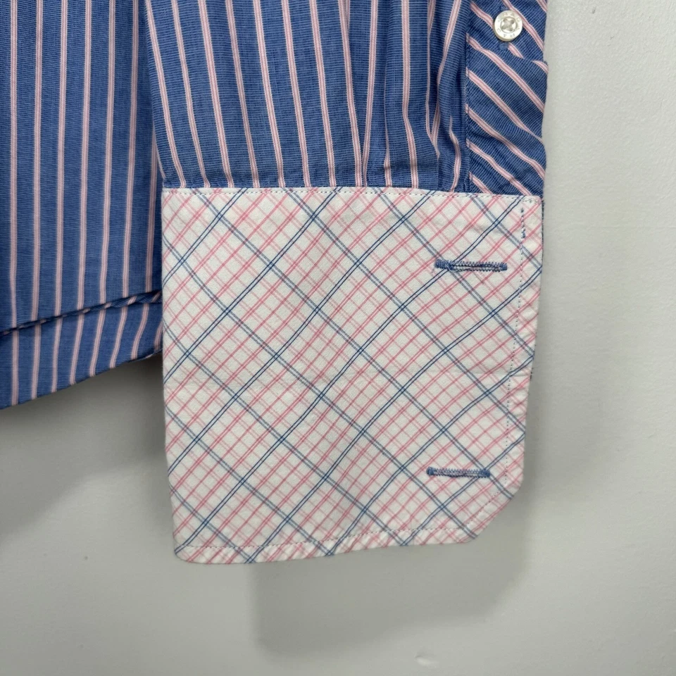 Camisa de Vestir Robert Graham Puño Francés Hombres Grande Azul Rosa Rayas R&G Algodón Foto 4 de 4